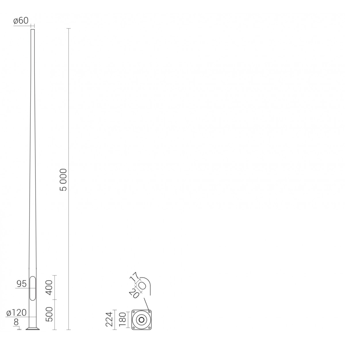 Słup aluminiowy SAL-5/B60 5m 42127/C45