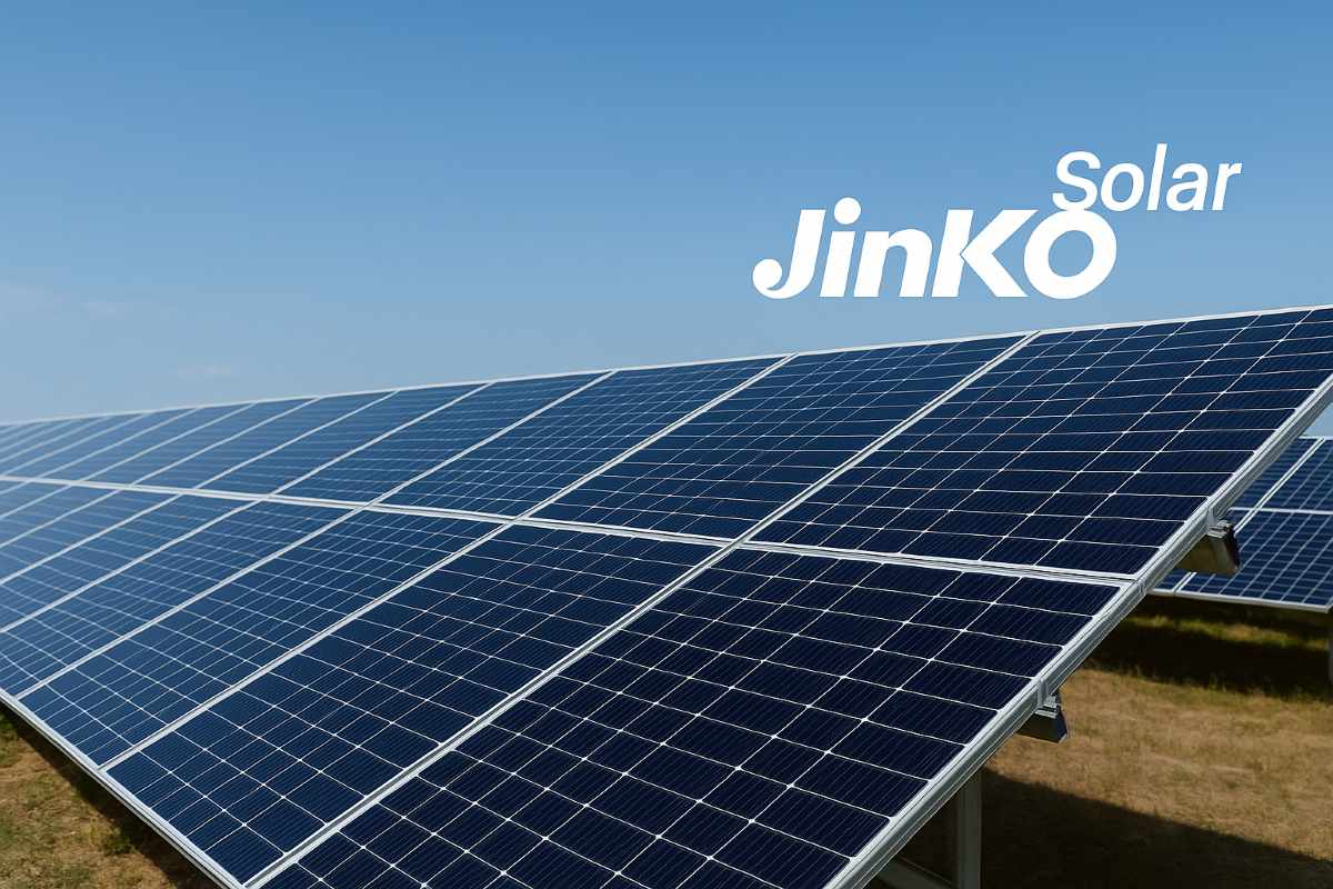 Panele fotowoltaiczne Jinko Solar na farmie PV, wysoka sprawność i trwałość instalacji
